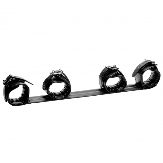 Черная распорка с манжетами для рук и ног Deluxe Rigid Spreader Bar - XR Brands - купить с доставкой во Владимире