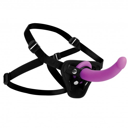 Лиловый поясной страпон Navigator Silicone G-Spot Dildo with Harness - 17,8 см. - XR Brands - купить с доставкой во Владимире