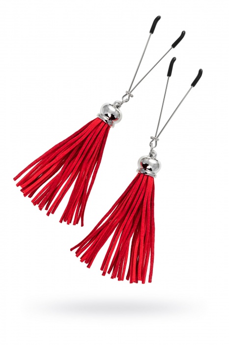 Зажимы на соски «Вилки» с красными кисточками из замши - Pecado - купить с доставкой во Владимире