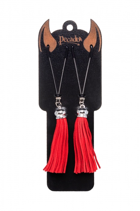 Зажимы на соски «Вилки» с красными кисточками из замши - Pecado - купить с доставкой во Владимире