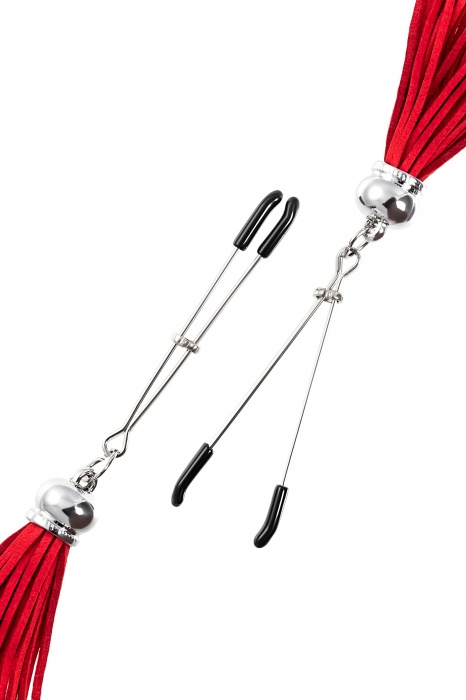 Зажимы на соски «Вилки» с красными кисточками из замши - Pecado - купить с доставкой во Владимире