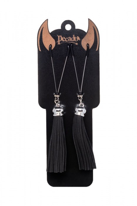 Зажимы на соски «Вилки» с черными кисточками из замши - Pecado - купить с доставкой во Владимире