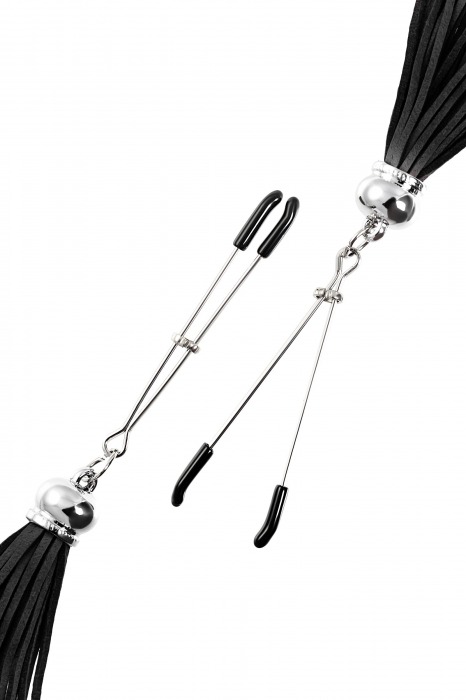 Зажимы на соски «Вилки» с черными кисточками из замши - Pecado - купить с доставкой во Владимире