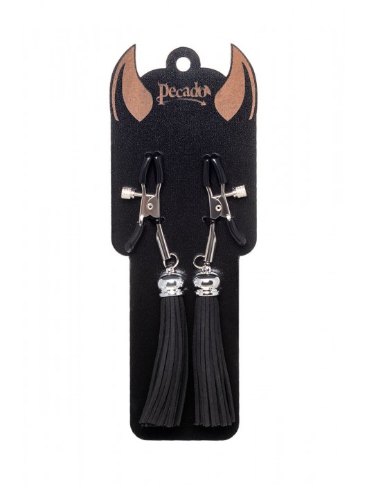 Зажимы на соски «Прищепки» с черными кисточками из замши - Pecado - купить с доставкой во Владимире