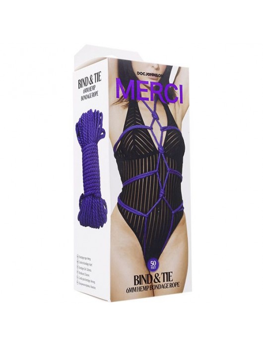 Фиолетовая верёвка для связывания и фиксации Bind Tie - 15,24 м. - Doc Johnson - купить с доставкой во Владимире
