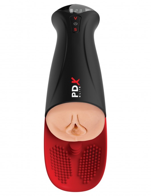 Телесный мастурбатор-вагина в черной колбе с вибрацией Fuck-O-Matic Pro XL - Pipedream - во Владимире купить с доставкой