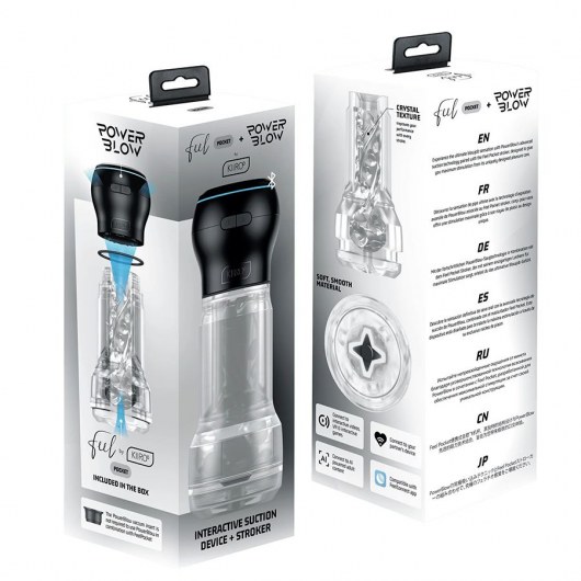 Набор PowerBlow   Feel Pocket Stroker Crystal: мастурбатор и интерактивная насадка - Kiiroo - во Владимире купить с доставкой