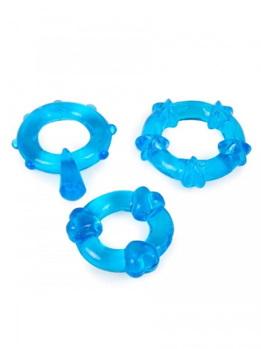 Набор из 3 синих эрекционных колец с различным рельефом - Erowoman-Eroman - во Владимире купить с доставкой