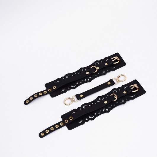 Черный кожаные оковы с узорами и золотистой фурнитурой - Crazy Handmade - купить с доставкой во Владимире