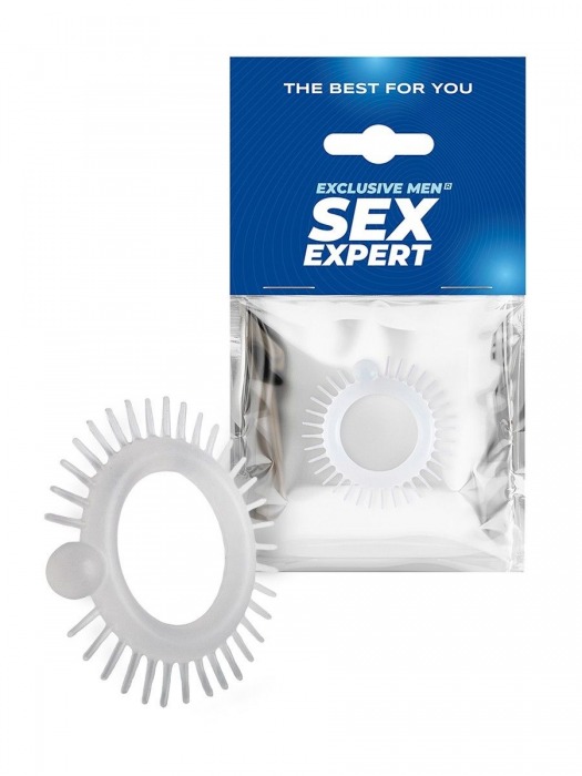 Эластичное эрекционное кольцо с шипиками и шариком - Sex Expert - во Владимире купить с доставкой
