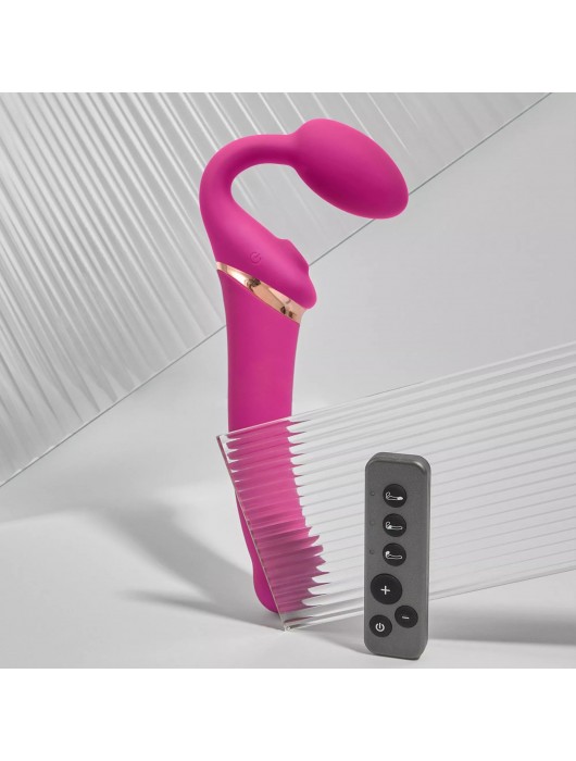 Ярко-розовый безремневой страпон Multi Orgasm Bendable Strap-On size XL с клиторальной стимуляцией - Strap-on-me - купить с доставкой во Владимире