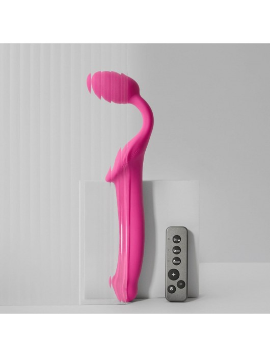 Ярко-розовый безремневой страпон Strap-on-me Vibrating Bendable Strap-On size XL - Strap-on-me - купить с доставкой во Владимире