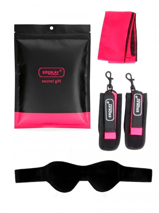 Черно-розовый эротический набор: маска, наручники и повязка - Erokay - купить с доставкой во Владимире