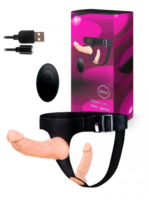 Женский страпон с 2 насадками, вибрацией и пультом ДУ - Erowoman-Eroman - купить с доставкой во Владимире