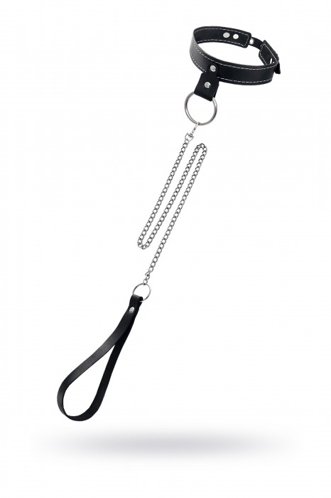 Черный узкий однослойный ошейник с серебристым поводком-цепочкой - Pecado - купить с доставкой во Владимире