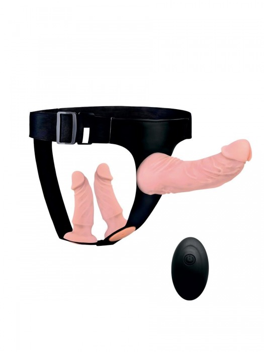 Женский страпон с 3 насадками и вибрацией - Erowoman-Eroman - купить с доставкой во Владимире