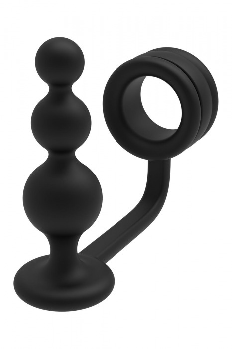 Черное эрекционное кольцо с анальной елочкой Cockring With Beaded Anal Plug - Dream Toys - во Владимире купить с доставкой