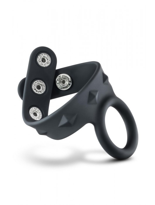 Черное эрекционное кольцо с подхватом мошонки на кнопках VS6 - Blush Novelties - во Владимире купить с доставкой