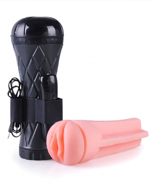 Телесный мастурбатор-вагина в черной колбе с вибрацией - Boys of Toys - во Владимире купить с доставкой