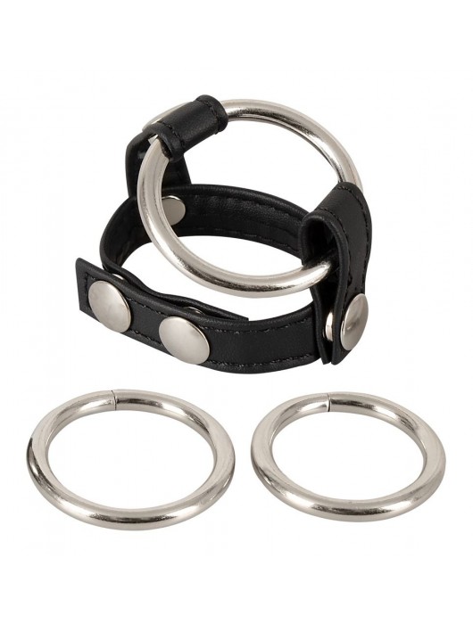 Подхват для мошонки с 3 съемными эрекционными кольцами Leder-Riemen - Orion - во Владимире купить с доставкой
