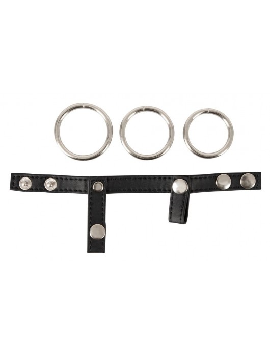 Подхват для мошонки с 3 съемными эрекционными кольцами Leder-Riemen - Orion - во Владимире купить с доставкой