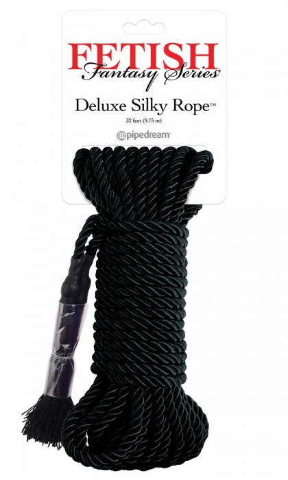 Черная веревка для фиксации Deluxe Silky Rope - 9,75 м. - Pipedream - купить с доставкой во Владимире