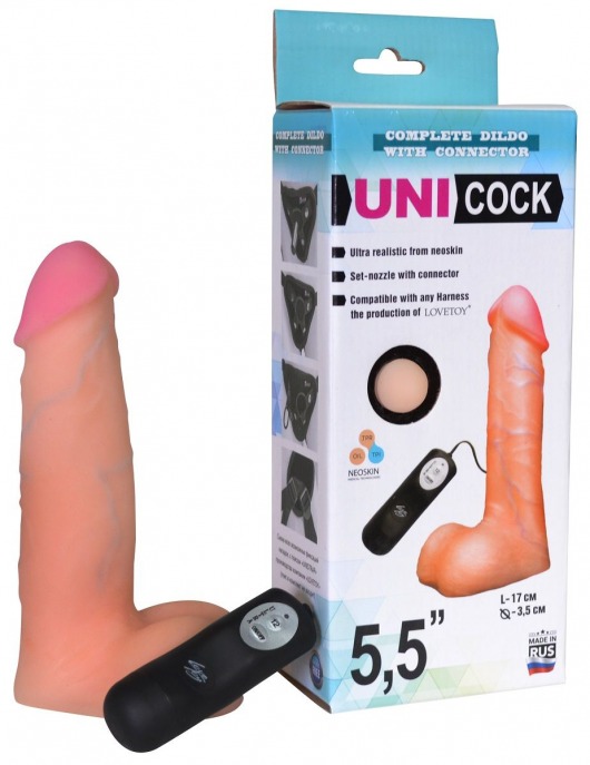 Фаллическая насадка Харнесс UNICOCK 5,5  с вибрацией - 17 см. - LOVETOY (А-Полимер) - купить с доставкой во Владимире