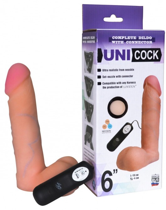 Фаллическая насадка Харнесс UNICOCK 6  с вибрацией - 18 см. - LOVETOY (А-Полимер) - купить с доставкой во Владимире