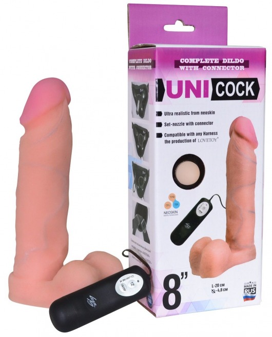 Фаллическая насадка Харнесс UNICOCK 8  с вибрацией - 20 см. - LOVETOY (А-Полимер) - купить с доставкой во Владимире