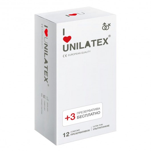 Ультратонкие презервативы Unilatex Ultra Thin - 12 шт. + 3 шт. в подарок - Unilatex - купить с доставкой во Владимире