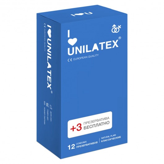 Классические презервативы Unilatex Natural Plain - 12 шт. + 3 шт. в подарок - Unilatex - купить с доставкой во Владимире