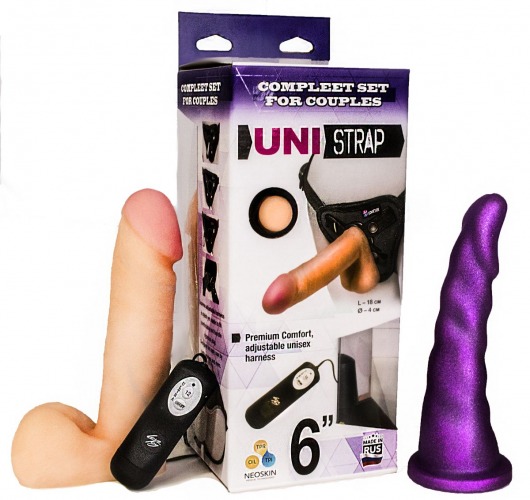 Вибрострапон с двумя насадками UniStrap - 18 и 18 см. - LOVETOY (А-Полимер) - купить с доставкой во Владимире