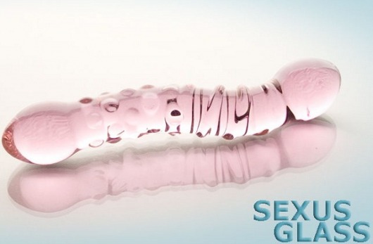 Двусторонний розовый фаллос  с рёбрами и точками - 19,5 см. - Sexus купить с доставкой в интернет-магазине Orgasmix во Владимире Двусторонний розовый фаллос  с рёбрами и точками - 19,5 см. - Sexus