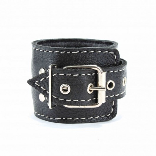 Чёрные кожаные наручники с крупной строчкой - БДСМ Арсенал - купить с доставкой во Владимире