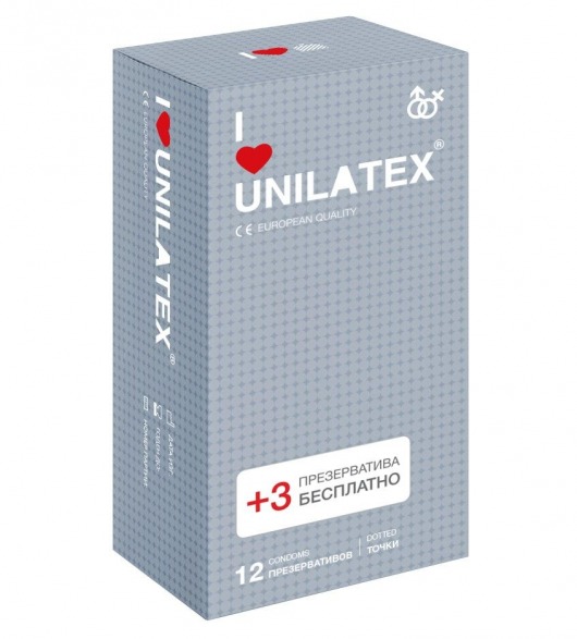 Презервативы с точками Unilatex Dotted - 12 шт. + 3 шт. в подарок - Unilatex - купить с доставкой во Владимире