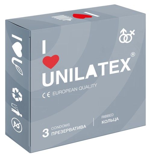 Презервативы с рёбрами Unilatex Ribbed - 3 шт. - Unilatex - купить с доставкой во Владимире