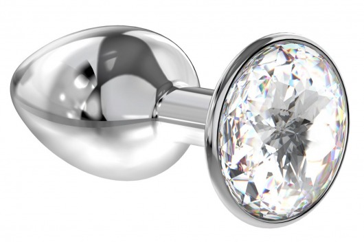 Малая серебристая анальная пробка Diamond Clear Sparkle Small с прозрачным кристаллом - 7 см. - Lola Games - купить с доставкой во Владимире