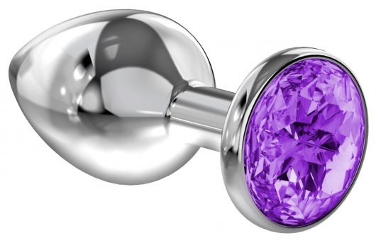 Малая серебристая анальная пробка Diamond Purple Sparkle Small с фиолетовым кристаллом - 7 см. - Lola Games - купить с доставкой во Владимире