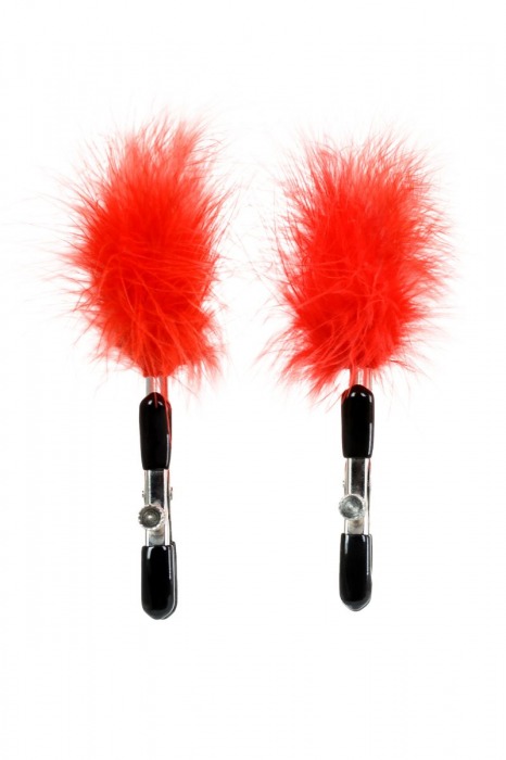 Зажимы для сосков с красным пухом Theatre - ToyFa - купить с доставкой во Владимире