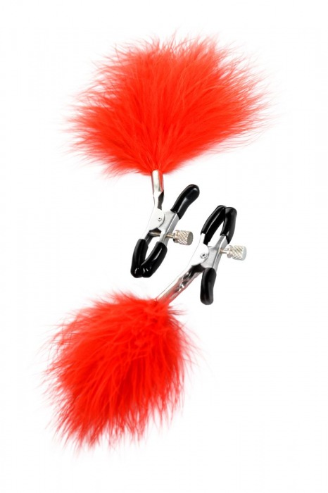 Зажимы для сосков с красным пухом Theatre - ToyFa - купить с доставкой во Владимире