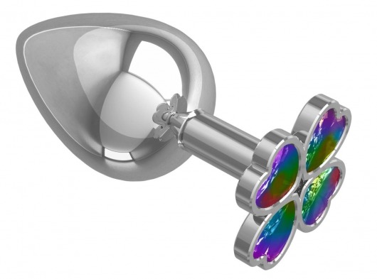 Серебристая анальная пробка-клевер с радужным кристаллом - 9,5 см. - Джага-Джага - купить с доставкой во Владимире