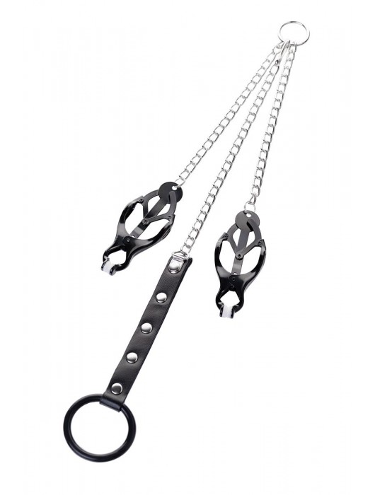 Черно-серебристые зажимы для сосков с кольцом для пениса TOYFA Metal - ToyFa - купить с доставкой во Владимире