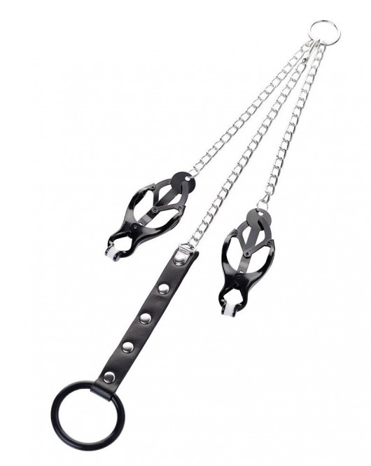 Черно-серебристые зажимы для сосков с кольцом для пениса TOYFA Metal - ToyFa - купить с доставкой во Владимире