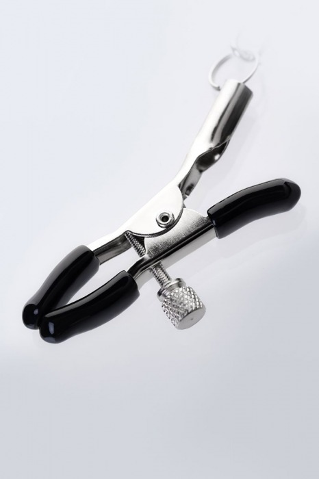 Серебристо-чёрные зажимы для сосков с кольцом для пениса TOYFA Metal - ToyFa - купить с доставкой во Владимире